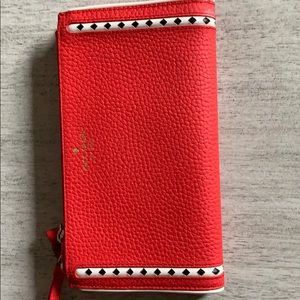 Kate Spade Double Zip Pebbled Leather Wallet Red